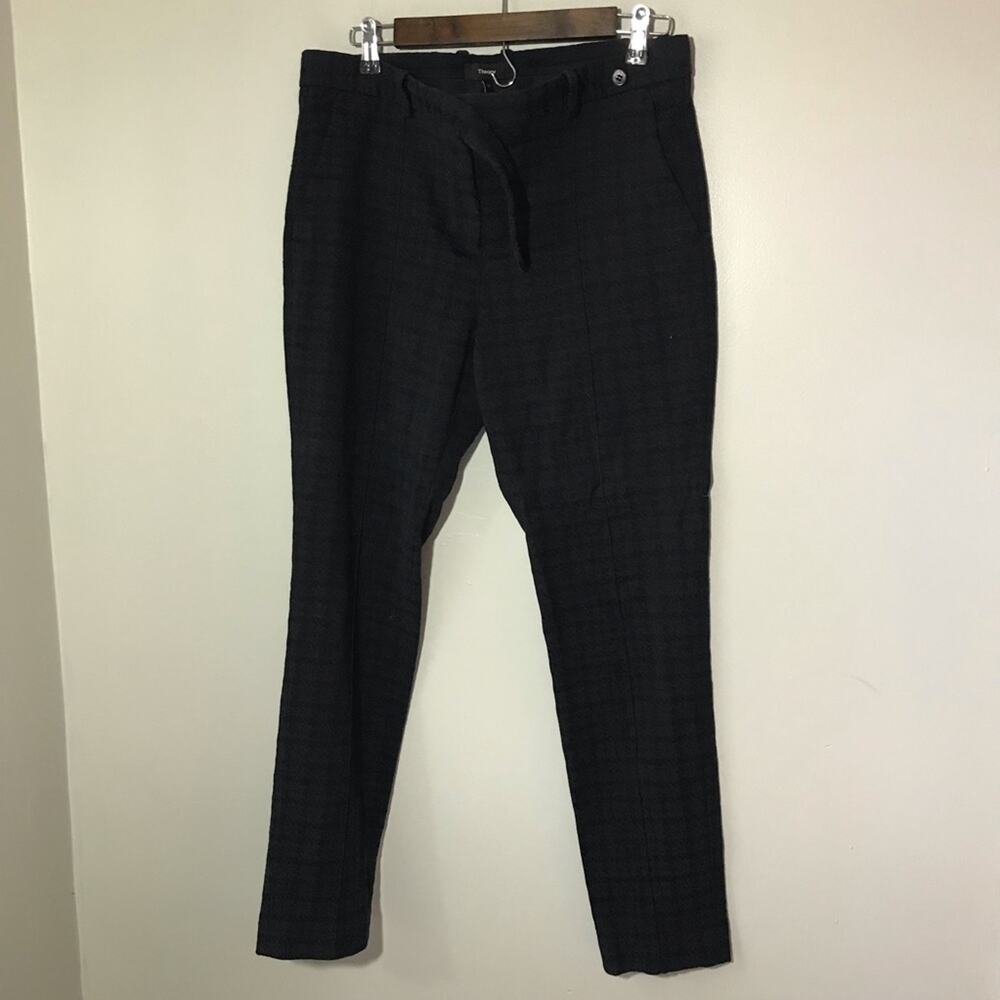 Theory cotton blend 12 black blue red plaid pants trousers stretchy office